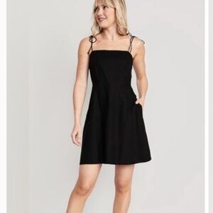 Old Navy Black Fit & Flare Tie-Strap Linen Blend Mini Dress